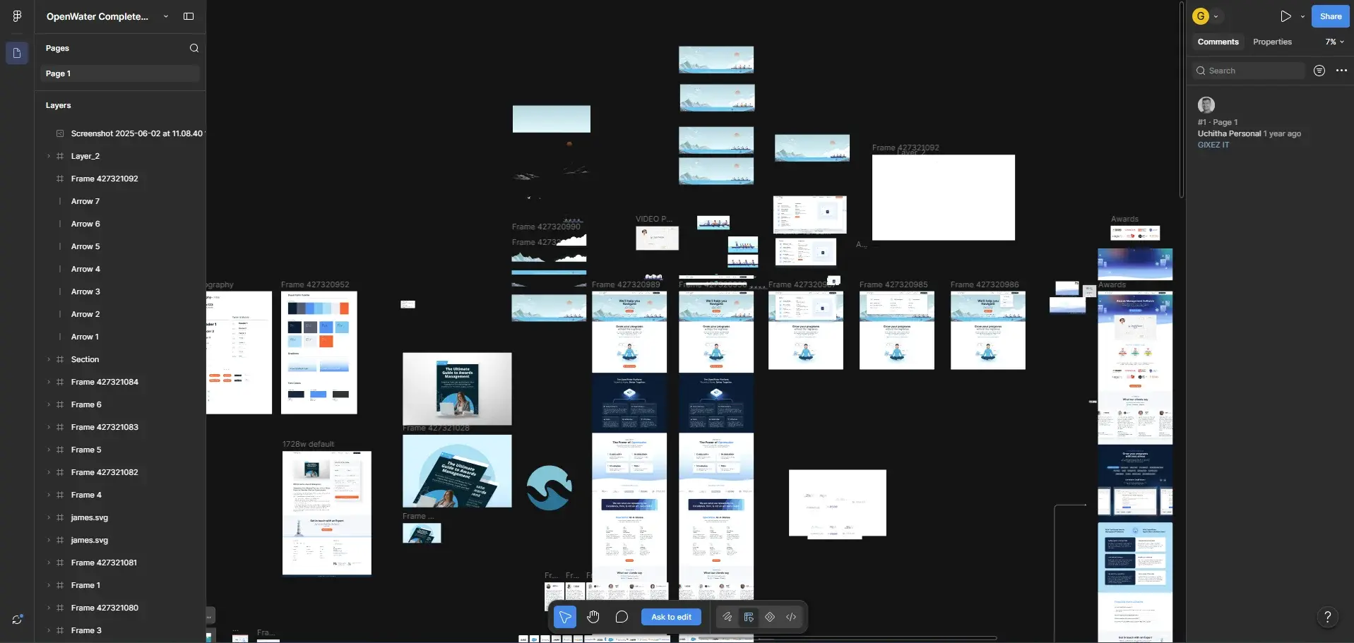 OpenWater website page designs in Figma
