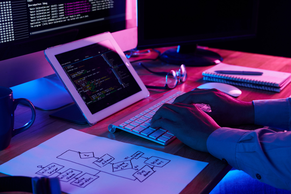 web development company employee working on his desk